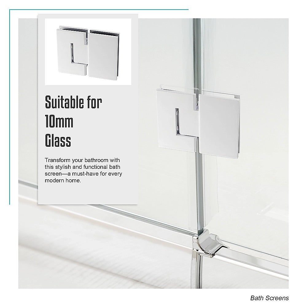 100cm Frameless Glass Bath Screen with Channel and Stainless Steel Hinges- White