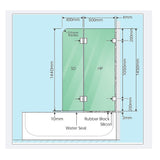 90cm Frameless Glass Bath Screen with Channel and Stainless Steel Hinges- Gunmetal - Side View