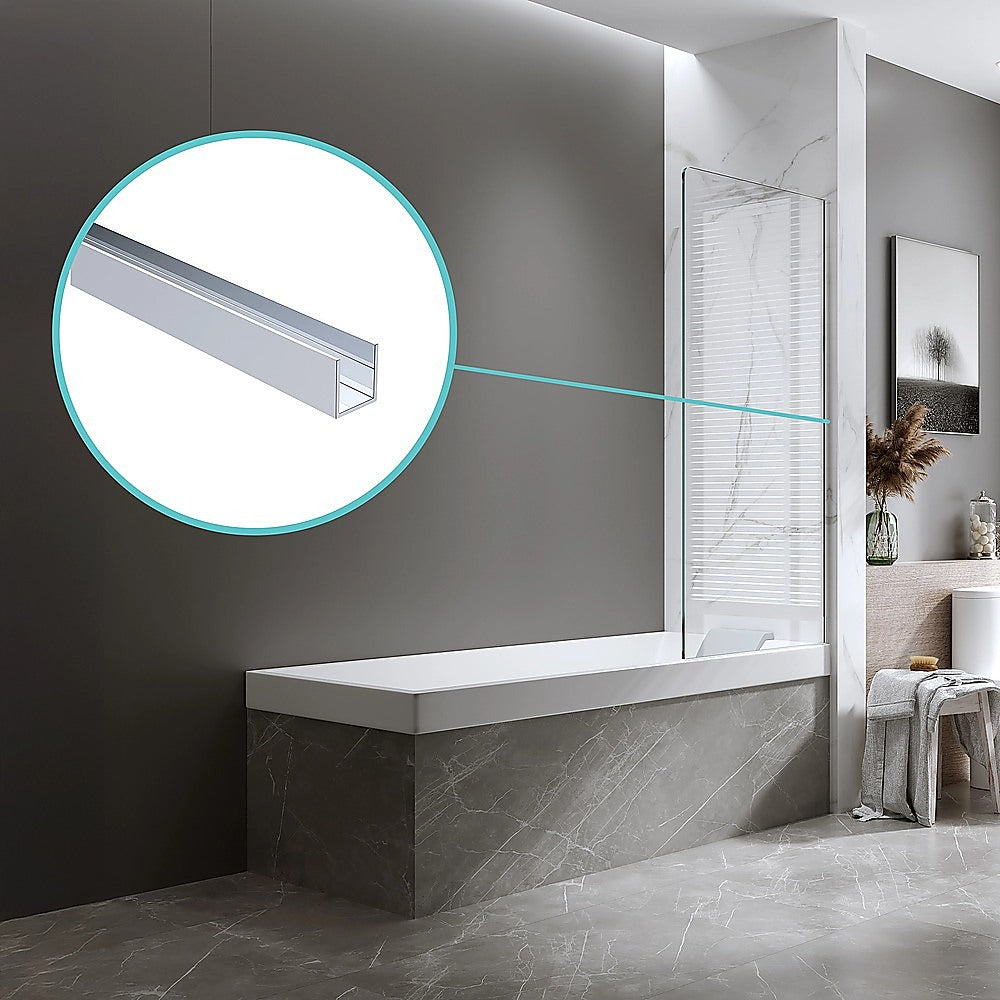 120cm Frameless Glass Bath Screen with Channel and Brass Hinges - Chrome