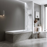 120cm Frameless Glass Bath Screen with Channel and Brass Hinges - Chrome - 45-Degree Angle