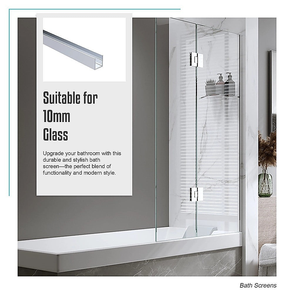 120cm Frameless Glass Bath Screen with Channel and Brass Hinges - Chrome