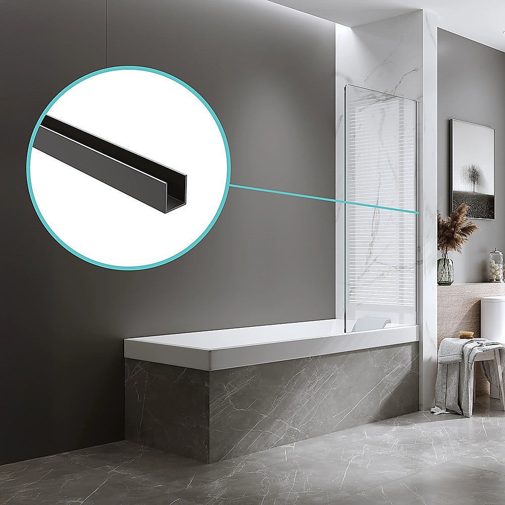 100cm Frameless Glass Bath Screen with Channel and Brass Hinges - Black