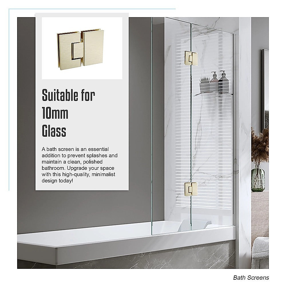 100cm Frameless Glass Bath Screen with Channel and Brass Hinges - Gold