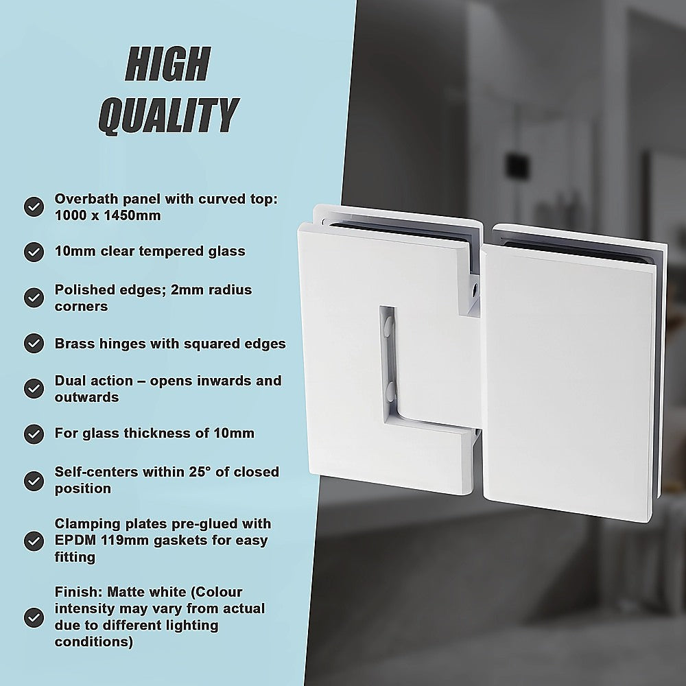 100cm Frameless Glass Bath Screen with Channel and Brass Hinges - White