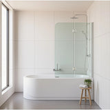 120cm Frameless Glass Bath Screen Wall Channel with Brass Hinges in White Finish