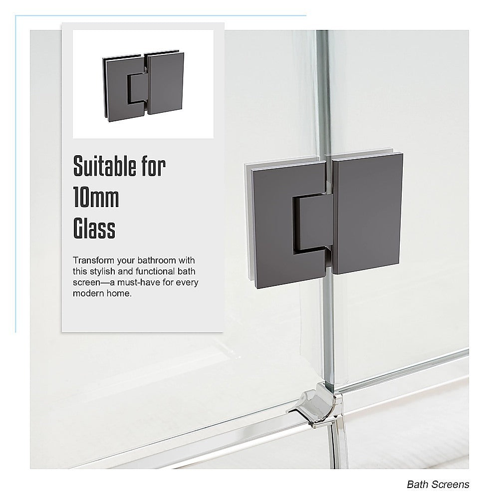 100cm Frameless Glass Bath Screen with Channel and Brass Hinges - Gunmetal