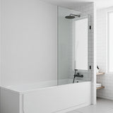 70cm Frameless Swing Bath Screen – White Hardware with Stainless steel hinge for Modern Bathrooms