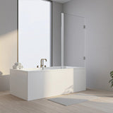 90cm Frameless Swing Bath Screen – White Hardware with Stainless steel hinge for Modern Bathrooms