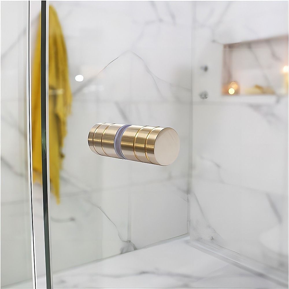 110cm Wall-to-Wall Frameless Shower Screen – Gold U-Brackets with SS Hinges & Round Knob Handle