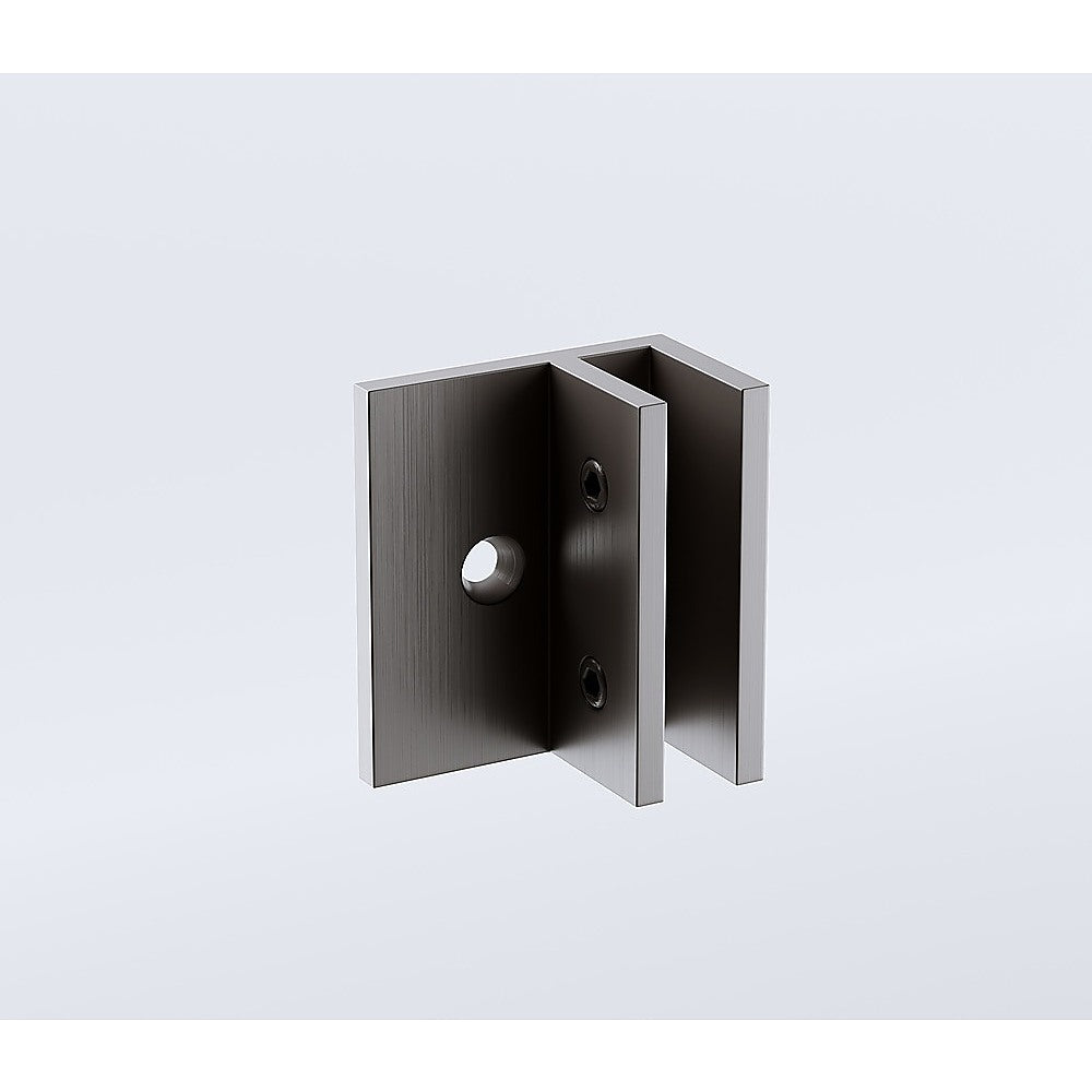 110cm Wall-to-Wall Frameless Shower Screen – Gunmetal F-Brackets and Floor F-Bracket with SS Hinges & Square Double Pull Handle