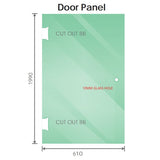 90cm Wall to Wall Frameless Shower Screen with White Channel and SS Hinges , Square Double Pull Handle - Front View
