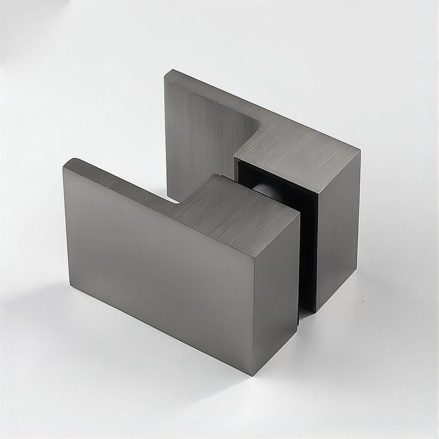100x80cm Corner Frameless Shower Screen with Gunmetal F-Brackets and SS Hinges, Square Double Pull Handle