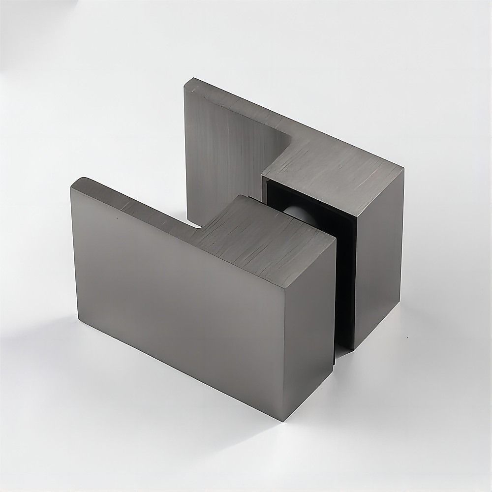 110x90cm Corner Frameless Shower Screen with Gunmetal F-Brackets and Brass Hinges, Square Double Pull Handle