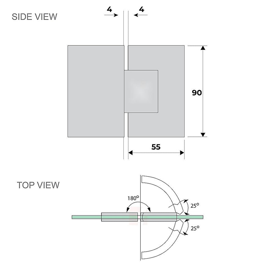 110x80cm Corner Frameless Shower Screen ??Gunmetal Wall & Floor Channel with Brass Hinges & Square Knob Handle