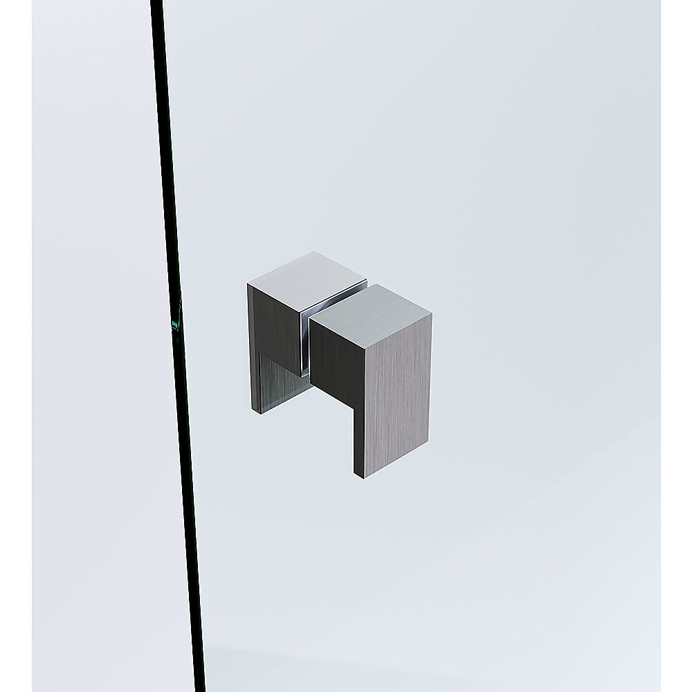 90x70cm Corner Frameless Shower Screen – Gunmetal Wall Channel with Brass Hinges & Square Double Pull Handle