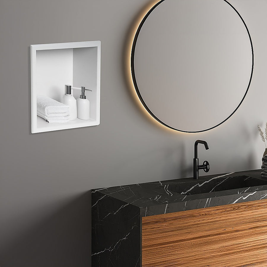 336 x 336 x 101mm Shower Niche Single Shelf Organizer No Tile Needed in White