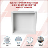 336 x 336 x 101mm Shower Niche Single Shelf Organizer No Tile Needed in White - Side View