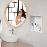 336 x 336 x 101mm Shower Niche Single Shelf Organizer No Tile Needed in White - Low Angle