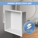 336 x 336 x 101mm Shower Niche Single Shelf Organizer No Tile Needed in White