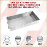 641 x 336 x 101mm Shower Niche Single Shelf Organizer No Tile Needed in Stainless Steel - Side View