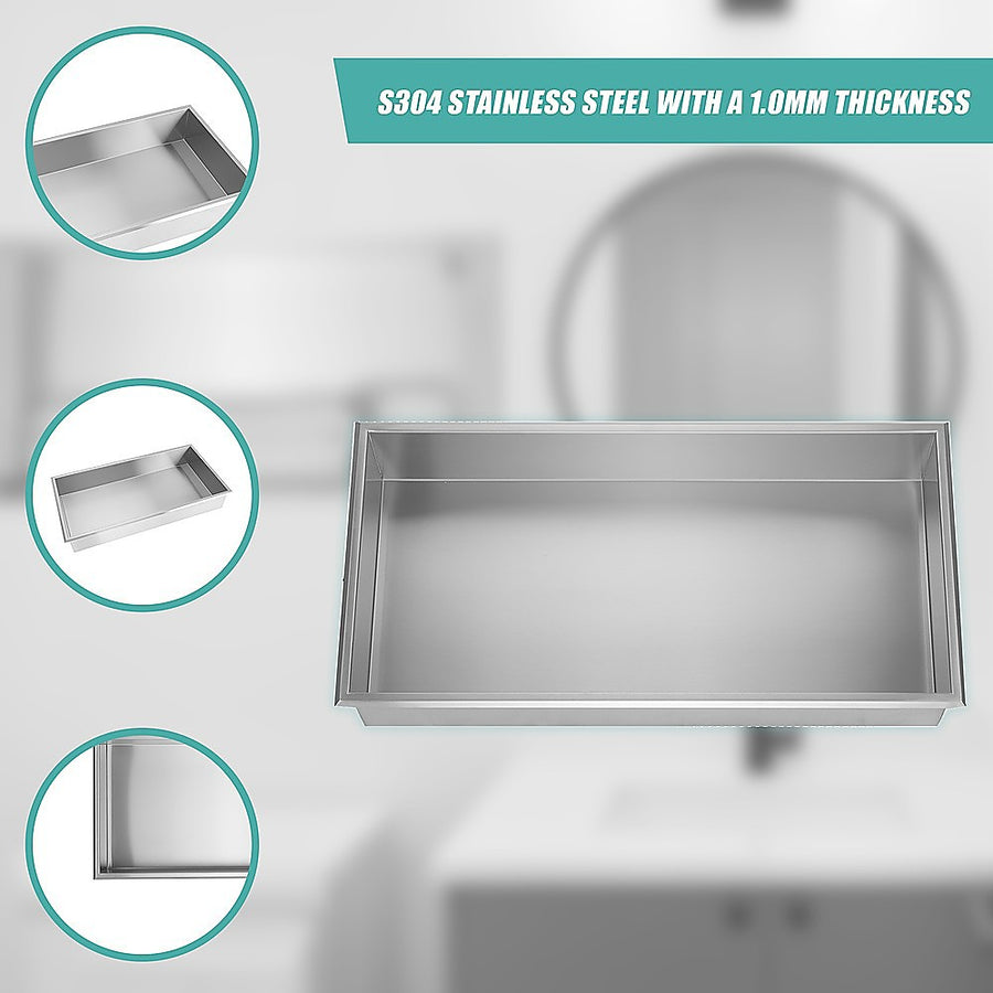 641 x 336 x 101mm Shower Niche Single Shelf Organizer No Tile Needed in Stainless Steel, image 7