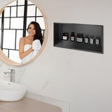 641 x 336 x 101mm Shower Niche Single Shelf Organizer No Tile Needed in Black - 45-Degree Angle