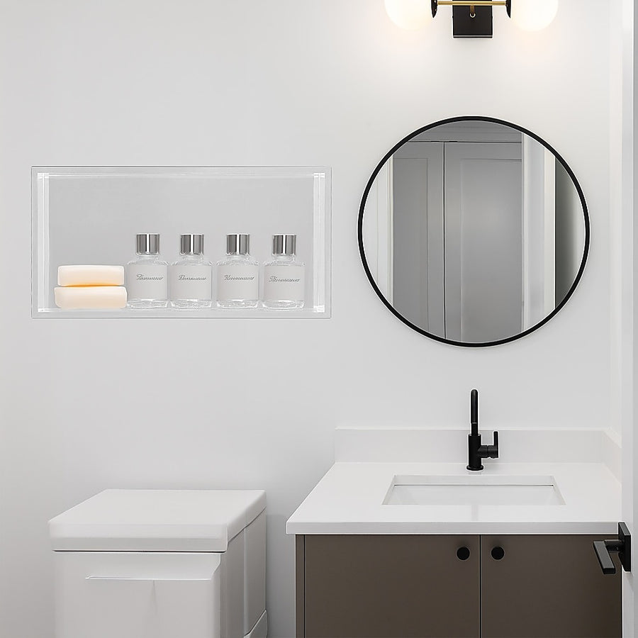 641 x 336 x 101mm Shower Niche Single Shelf Organizer No Tile Needed in White