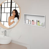 641 x 336 x 101mm Shower Niche Single Shelf Organizer No Tile Needed in White - Low Angle
