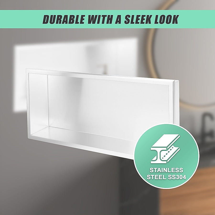 641 x 336 x 101mm Shower Niche Single Shelf Organizer No Tile Needed in White