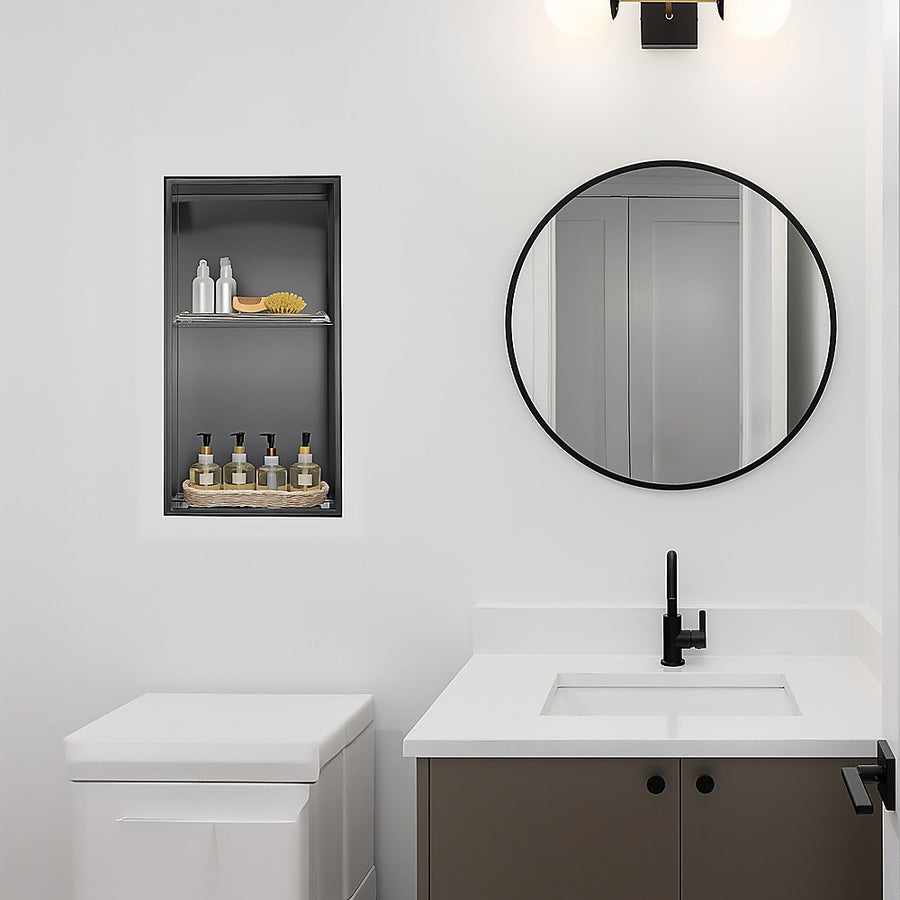 641 x 336 x 101mm Shower Niche Double Shelf Organizer No Tile Needed in Black, image 2