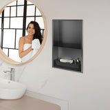 641 x 336 x 101mm Shower Niche Double Shelf Organizer No Tile Needed in Black - 45-Degree Angle