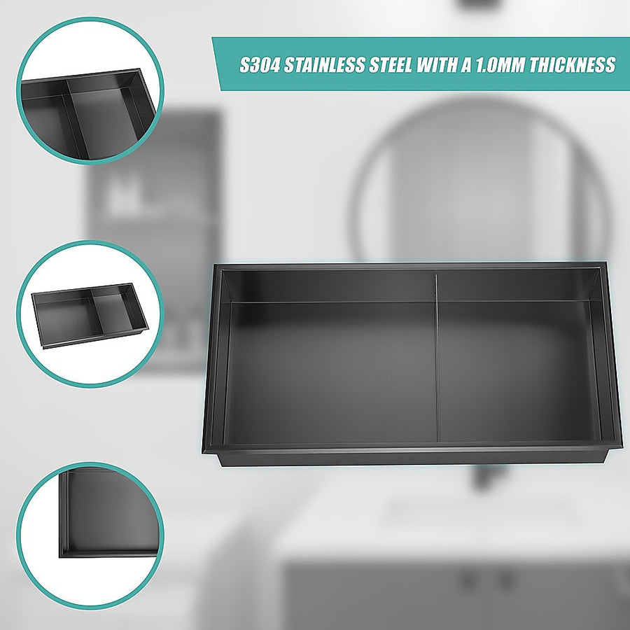 641 x 336 x 101mm Shower Niche Double Shelf Organizer No Tile Needed in Black, image 7