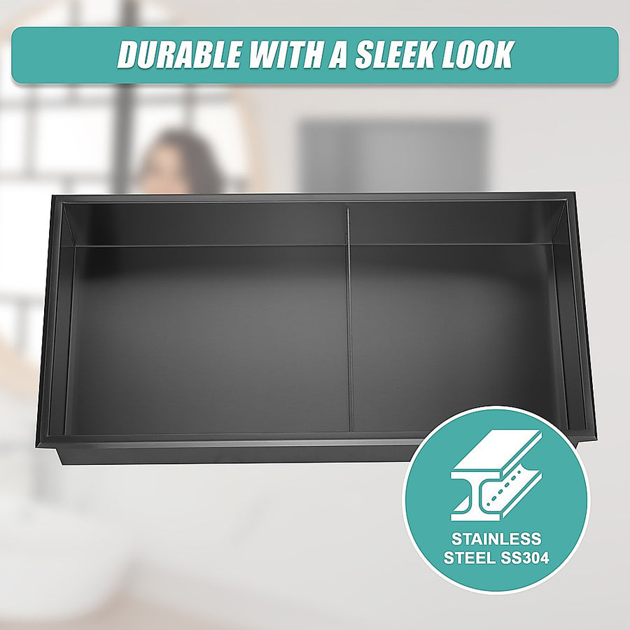 641 x 336 x 101mm Shower Niche Double Shelf Organizer No Tile Needed in Black, image 8