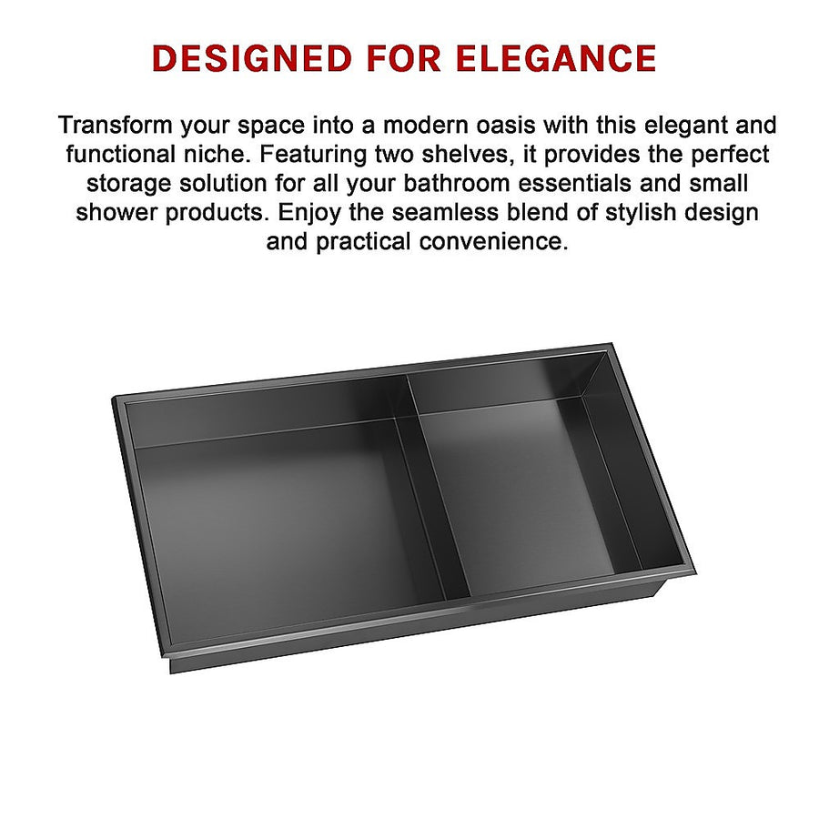 641 x 336 x 101mm Shower Niche Double Shelf Organizer No Tile Needed in Black, image 10