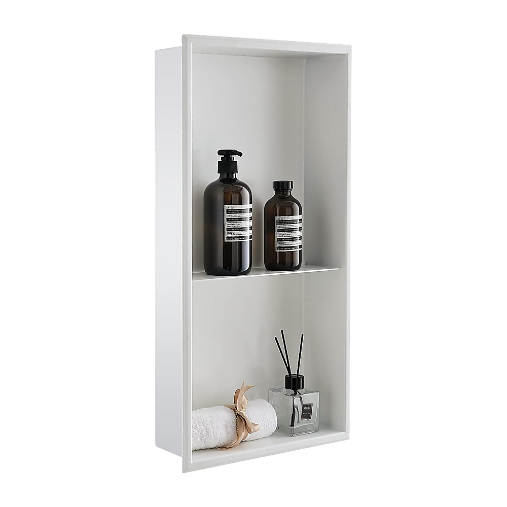 641 x 336 x 101mm Shower Niche Double Shelf Organizer No Tile Needed in White