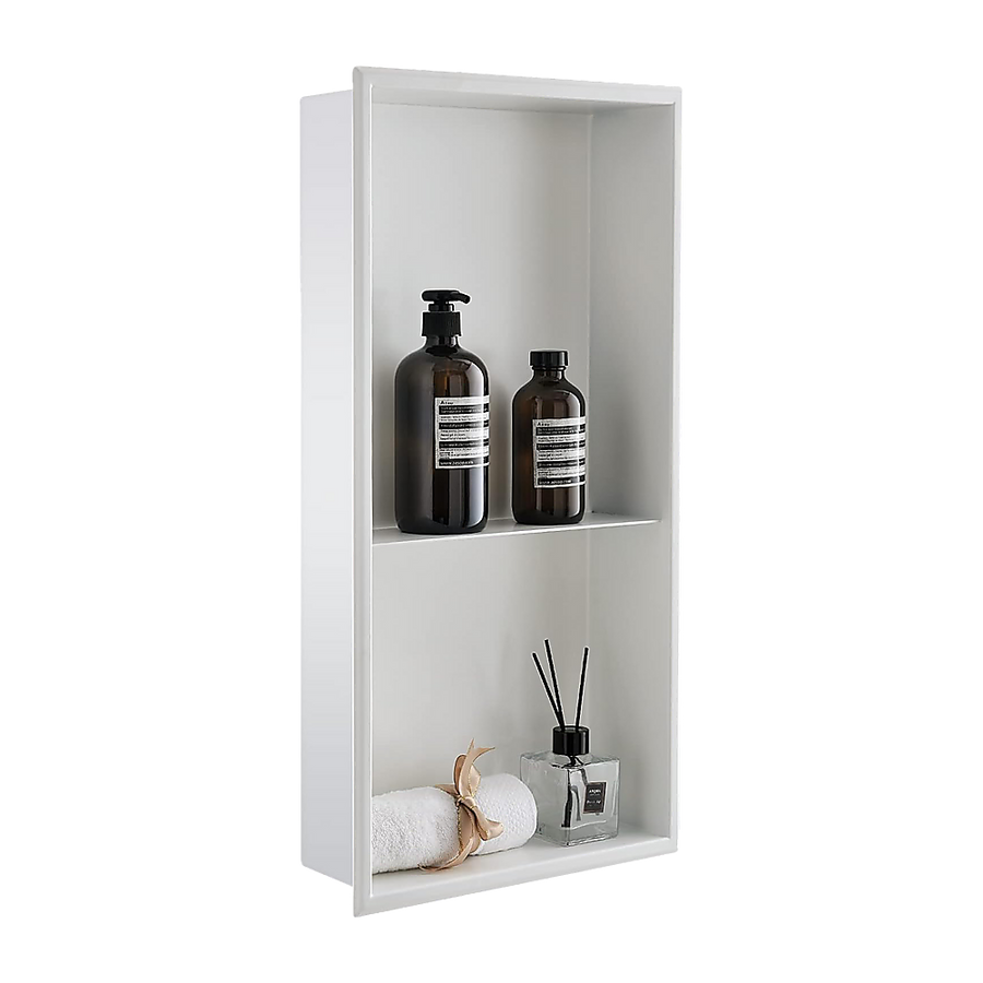 641 x 336 x 101mm Shower Niche Double Shelf Organizer No Tile Needed in White