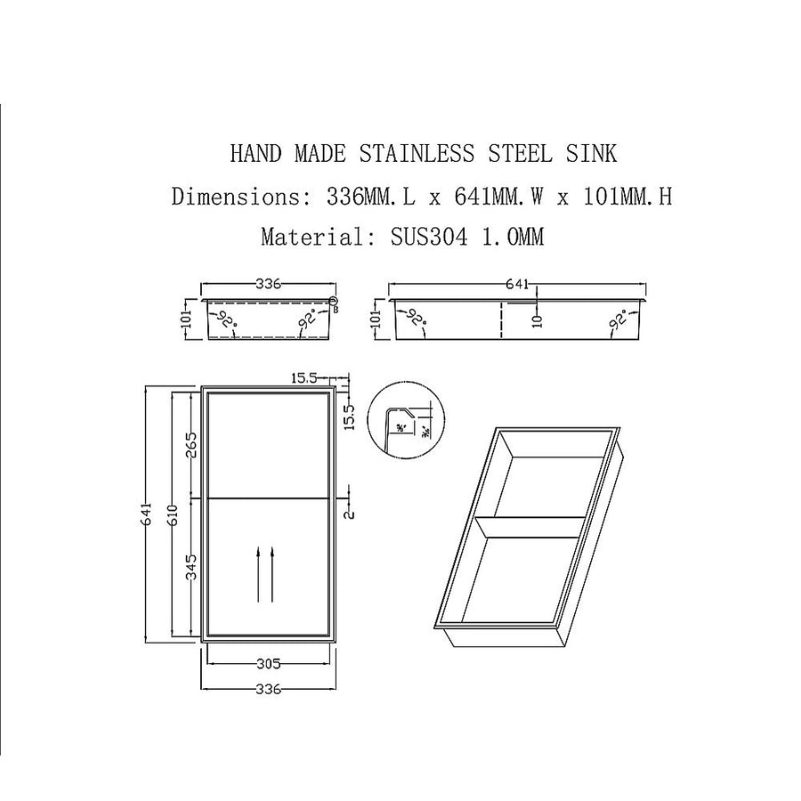 641 x 336 x 101mm Shower Niche Double Shelf Organizer No Tile Needed in White