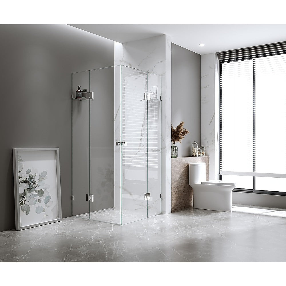 90x110cm Double Door Corner Shower Screen with Chrome Brackets and SS Hinges, Square knob Handle