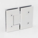 100x100cm Double Door Corner Shower Screen – Wall Channels with SS Hinges in White, Square Double Pull Handle - Low Angle