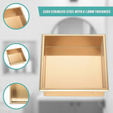 336 x 336 x 101mm Shower Niche Single Shelf Organizer No Tile Needed in Gold - Close-Up Angle