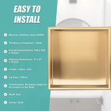 336 x 336 x 101mm Shower Niche Single Shelf Organizer No Tile Needed in Gold - Extra Image