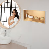 641 x 336 x 101mm Shower Niche Single Shelf Organizer No Tile Needed in Gold - 45-Degree Angle