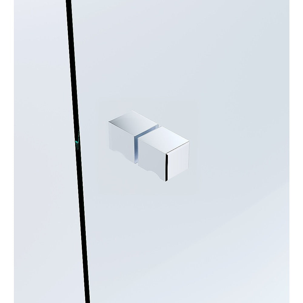100x100cm Double Door Corner Shower Screen – Channels with Brass Hinges in Chrome, Square Knob Handles