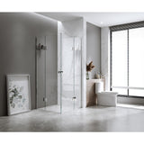 100x100cm Double Door Corner Shower Screen – Channels with Brass Hinges in Black, Round Handles