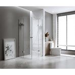 100x100cm Double Door Corner Shower Screen – Channels with Brass Hinges in Black, Square Double Pull Handles