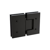 100x100cm Double Door Corner Shower Screen – Channels with Brass Hinges in Black, Square Double Pull Handles - Low Angle