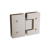 100x100cm Double Door Corner Shower Screen – Channels with Brass Hinges in Nickel, Square Double Pull Handles - Low Angle