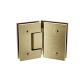 90cm Frameless Diamond Shower Screen – Gold F-Brackets with SS Hinges & Round Knob Handle - Close-Up Angle