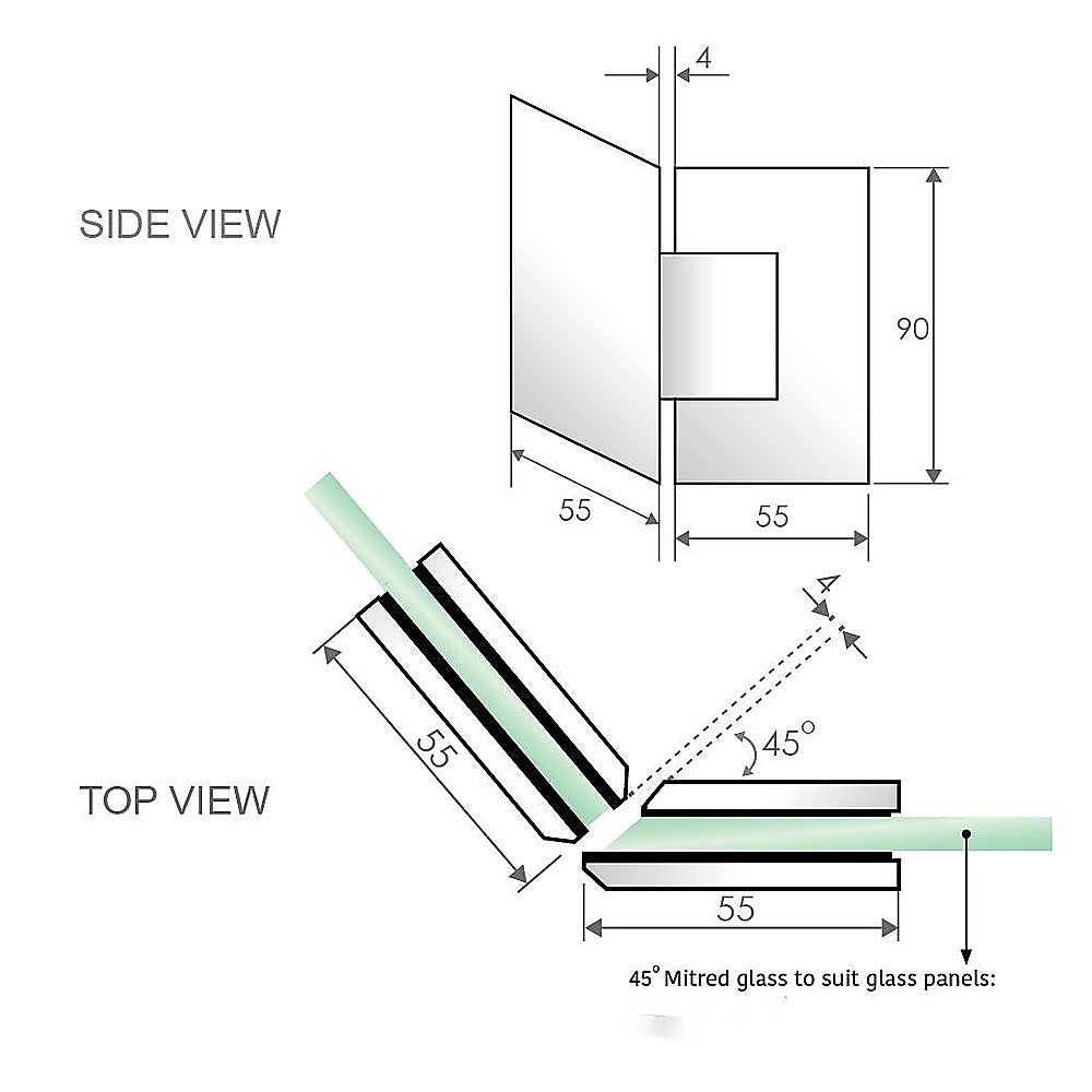 100cm Frameless Diamond Shower Screen – Gunmetal U-Brackets with SS Hinges & Square Knob Handle