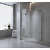 90cm Frameless Diamond Shower Screen – Channels with SS Hinges in Gold, Square Knob Handles